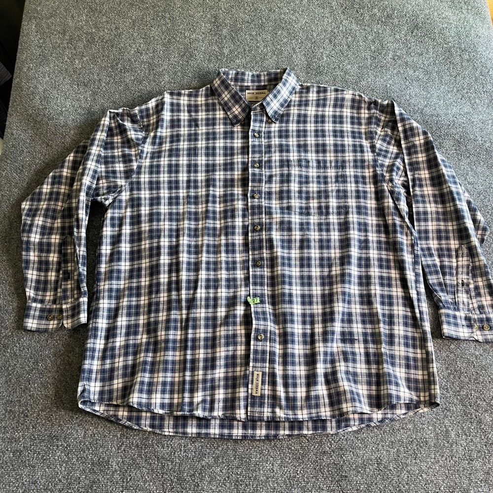 High Sierra Mens XXL‎ Navy Blue White Plaid Long Sleeve Cotton Button Down Shirt
